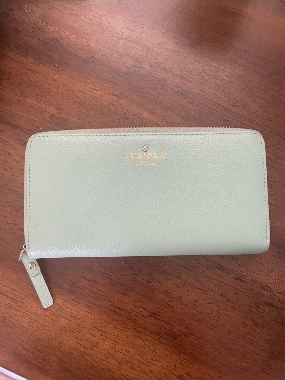 kate spade Mint Green Zip Around Wallet with Gold Logo